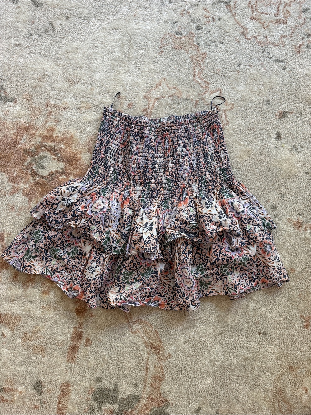 Rebecca Minkoff Pink Multi Floral Smocked Ruffle Mini Skirt